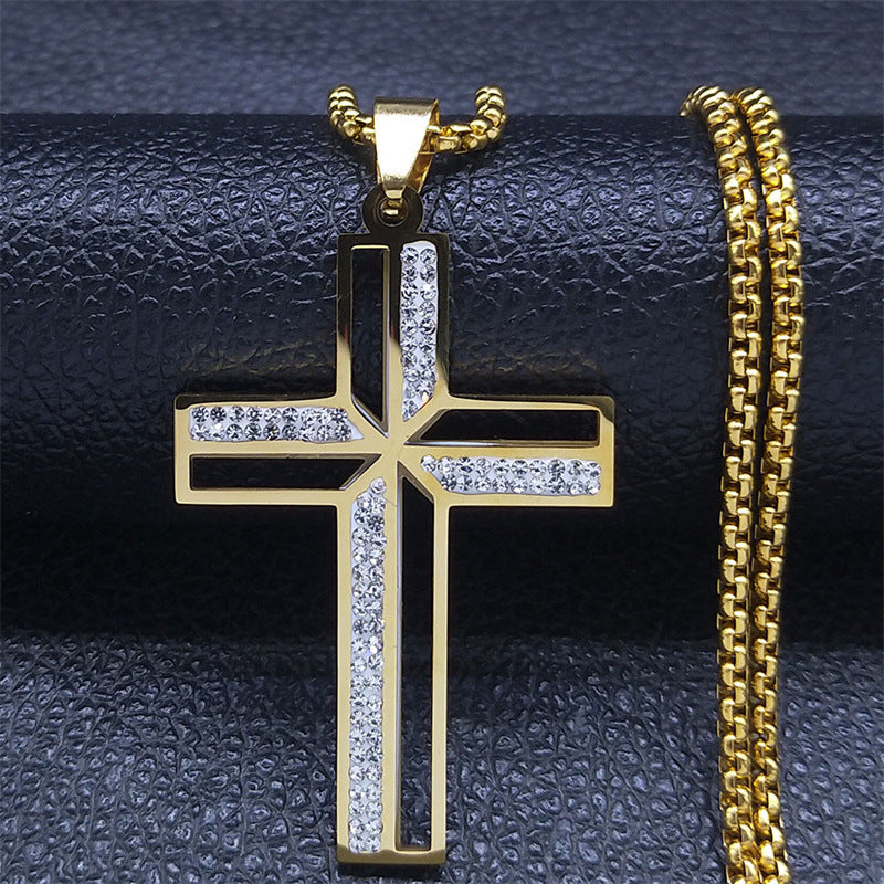 Street Hip Hop Style Diamond Stylish Pendant Stainless Steel Necklace