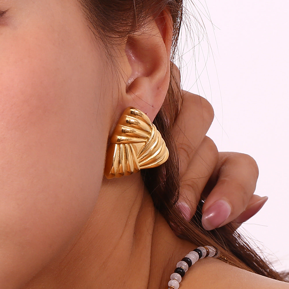 18K Gold Triangular Stud Earrings Ins Fashion Niche Style Retro Earrings For Women Jewelry