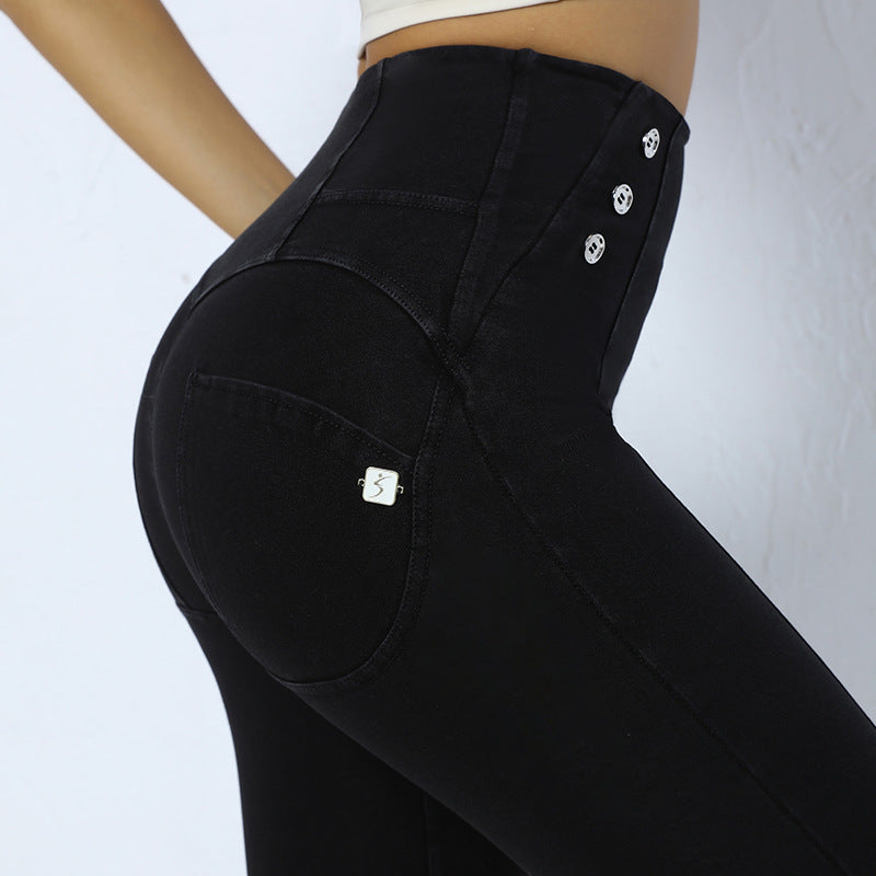 Skinny Yoga Pants Side Button Hip Lifting Women's Fitness Pants