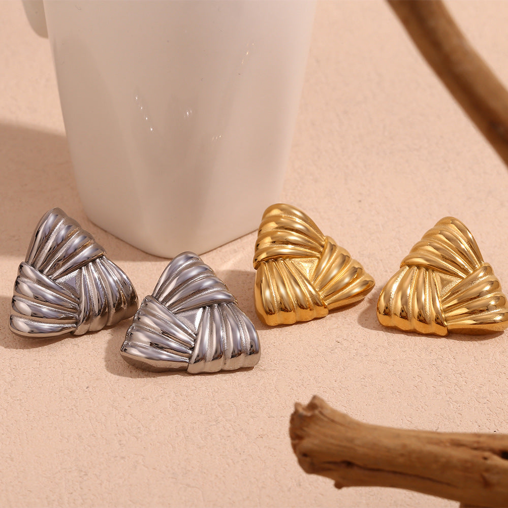 18K Gold Triangular Stud Earrings Ins Fashion Niche Style Retro Earrings For Women Jewelry