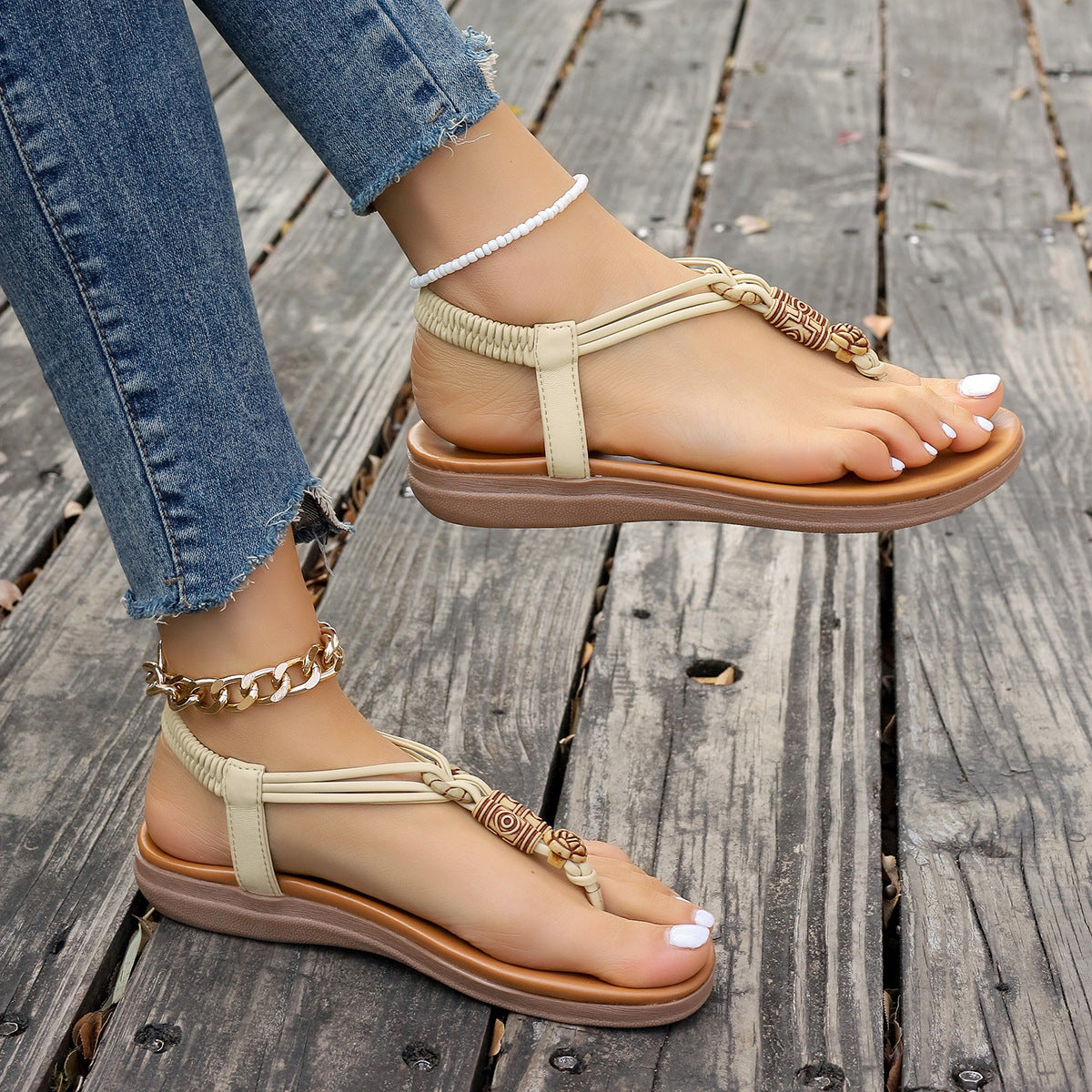 New Women's Flat Sandals Summer Thong Roman Shoes