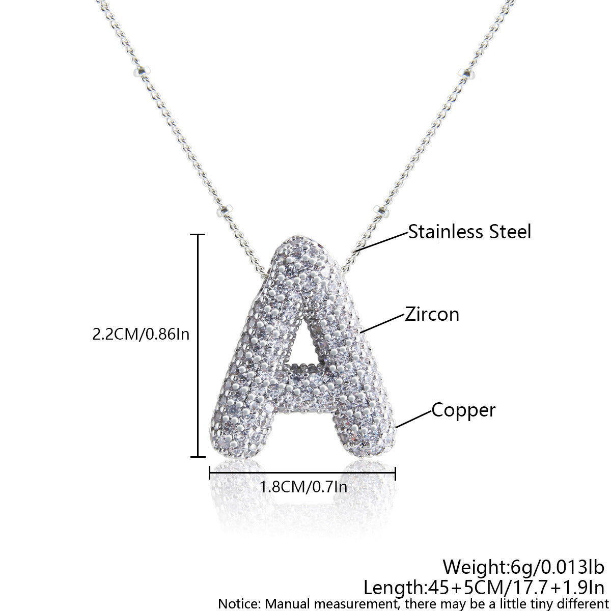 European And American Letter Necklace Inlaid With Zircon Hollow Copper White Gold Plated